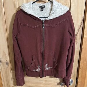 Aeropostale Brown and White Teddy Jacket Cozy and Stylish